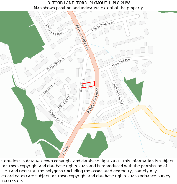 3, TORR LANE, TORR, PLYMOUTH, PL8 2HW: Location map and indicative extent of plot