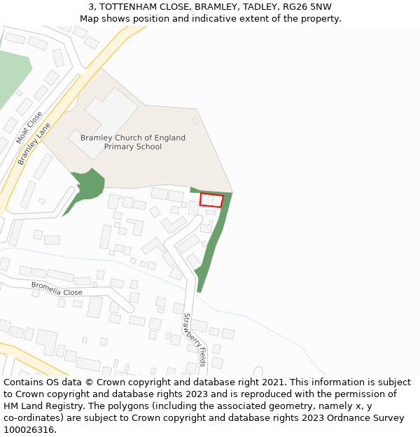 3, TOTTENHAM CLOSE, BRAMLEY, TADLEY, RG26 5NW: Location map and indicative extent of plot