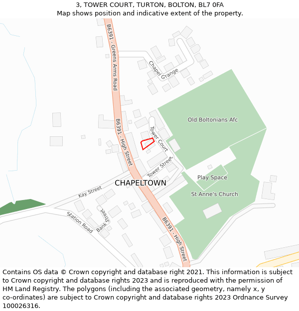 3, TOWER COURT, TURTON, BOLTON, BL7 0FA: Location map and indicative extent of plot