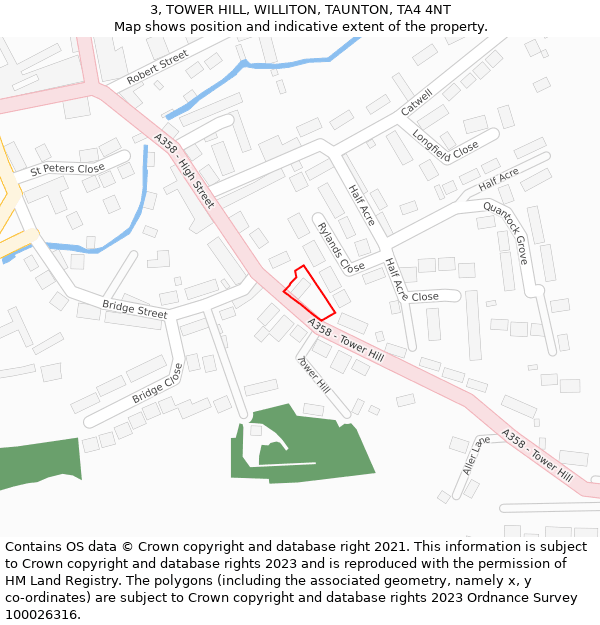 3, TOWER HILL, WILLITON, TAUNTON, TA4 4NT: Location map and indicative extent of plot