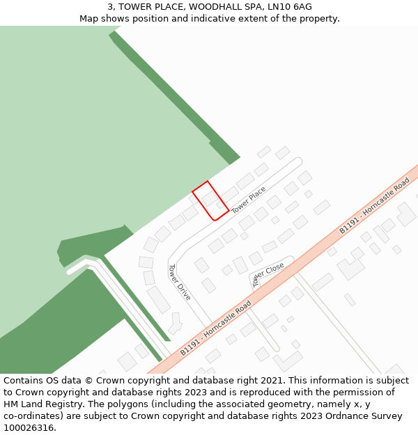 3, TOWER PLACE, WOODHALL SPA, LN10 6AG: Location map and indicative extent of plot