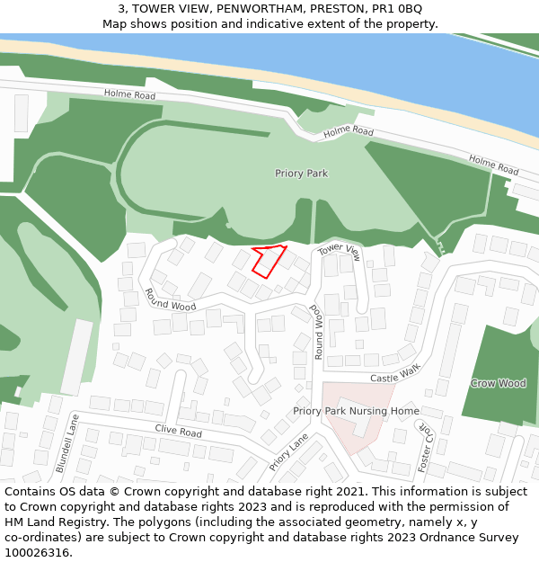 3, TOWER VIEW, PENWORTHAM, PRESTON, PR1 0BQ: Location map and indicative extent of plot