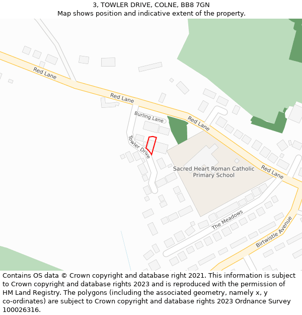 3, TOWLER DRIVE, COLNE, BB8 7GN: Location map and indicative extent of plot