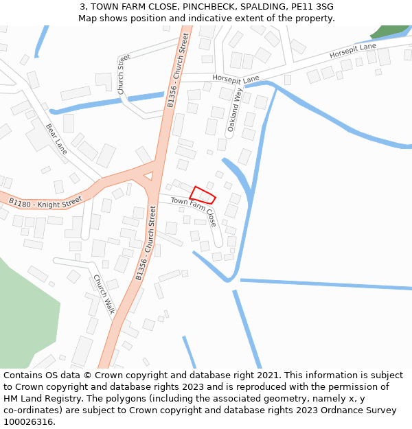 3, TOWN FARM CLOSE, PINCHBECK, SPALDING, PE11 3SG: Location map and indicative extent of plot