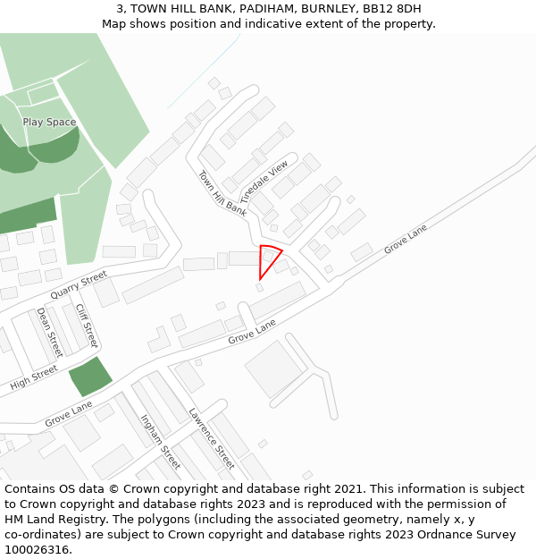 3, TOWN HILL BANK, PADIHAM, BURNLEY, BB12 8DH: Location map and indicative extent of plot