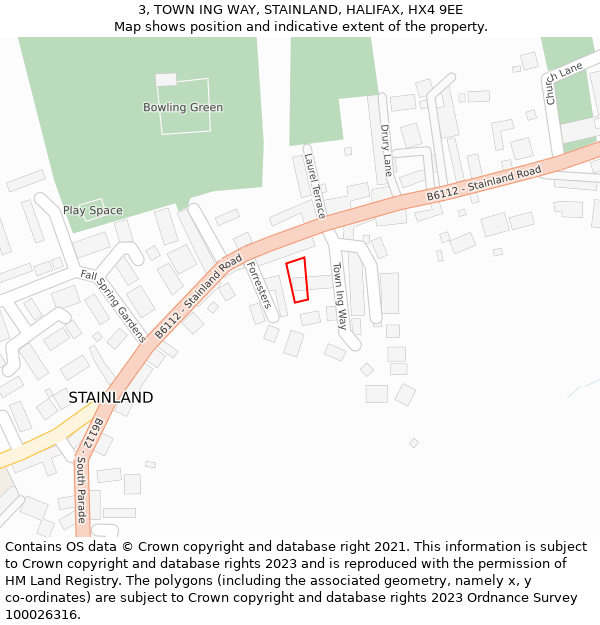 3, TOWN ING WAY, STAINLAND, HALIFAX, HX4 9EE: Location map and indicative extent of plot