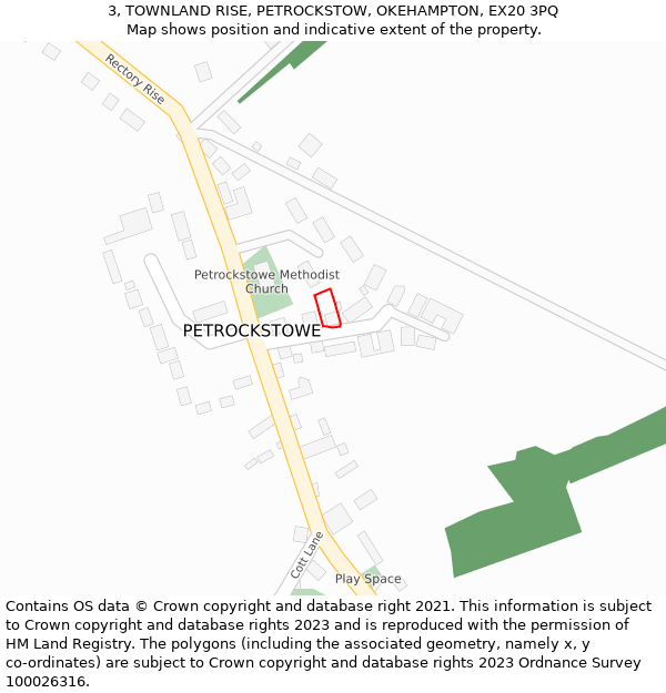 3, TOWNLAND RISE, PETROCKSTOW, OKEHAMPTON, EX20 3PQ: Location map and indicative extent of plot