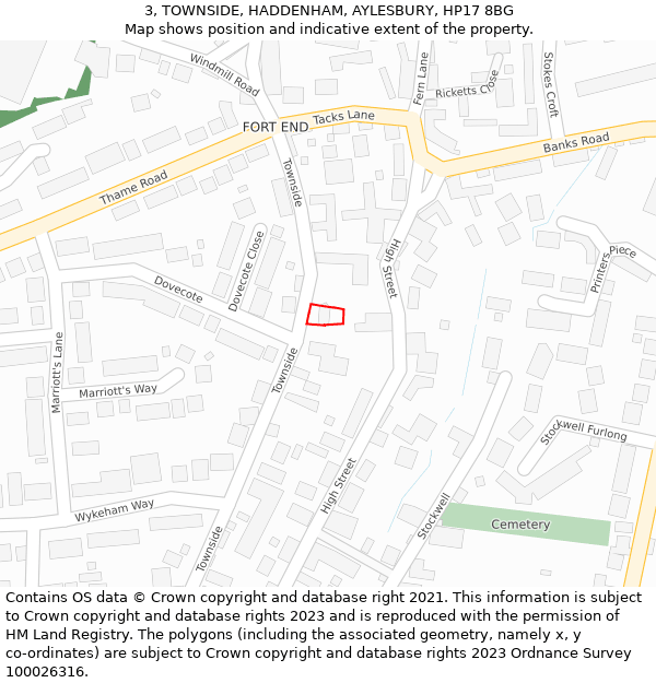 3, TOWNSIDE, HADDENHAM, AYLESBURY, HP17 8BG: Location map and indicative extent of plot