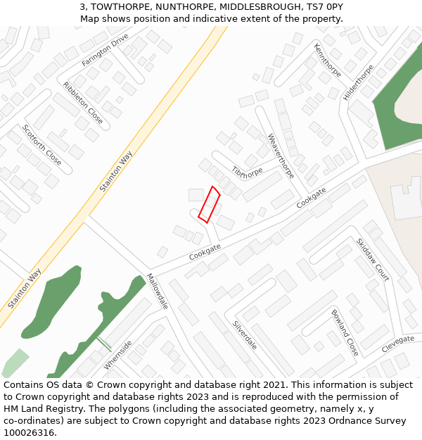 3, TOWTHORPE, NUNTHORPE, MIDDLESBROUGH, TS7 0PY: Location map and indicative extent of plot