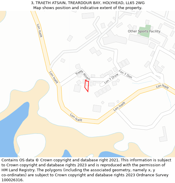 3, TRAETH ATSAIN, TREARDDUR BAY, HOLYHEAD, LL65 2WG: Location map and indicative extent of plot