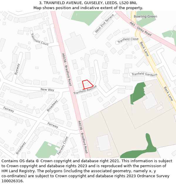 3, TRANFIELD AVENUE, GUISELEY, LEEDS, LS20 8NL: Location map and indicative extent of plot