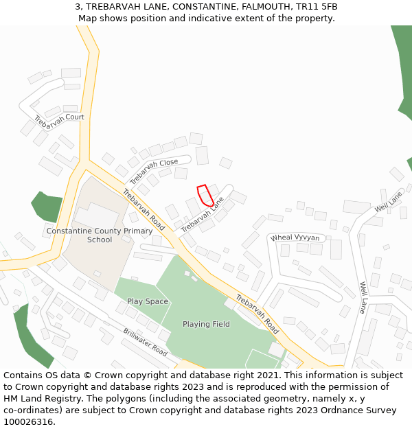 3, TREBARVAH LANE, CONSTANTINE, FALMOUTH, TR11 5FB: Location map and indicative extent of plot