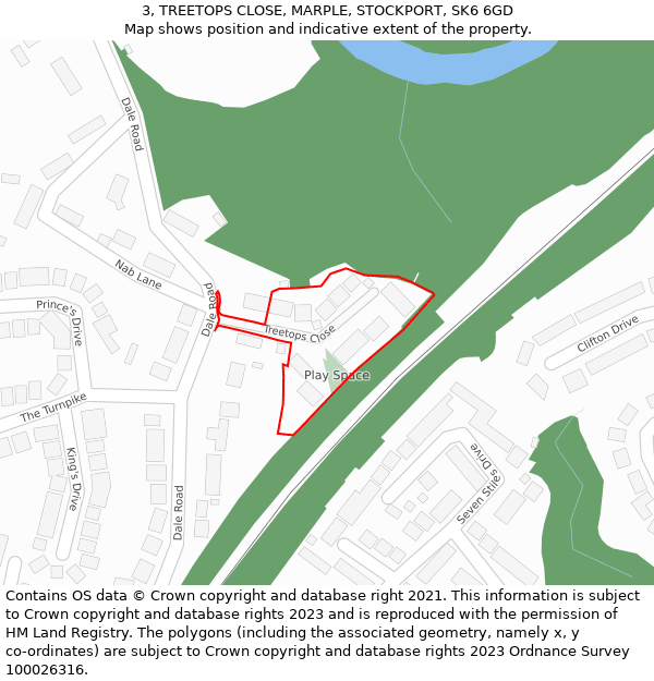 3, TREETOPS CLOSE, MARPLE, STOCKPORT, SK6 6GD: Location map and indicative extent of plot