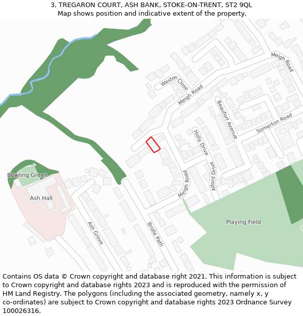 3, TREGARON COURT, ASH BANK, STOKE-ON-TRENT, ST2 9QL: Location map and indicative extent of plot
