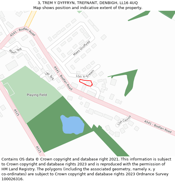 3, TREM Y DYFFRYN, TREFNANT, DENBIGH, LL16 4UQ: Location map and indicative extent of plot