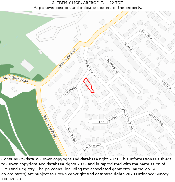 3, TREM Y MOR, ABERGELE, LL22 7DZ: Location map and indicative extent of plot