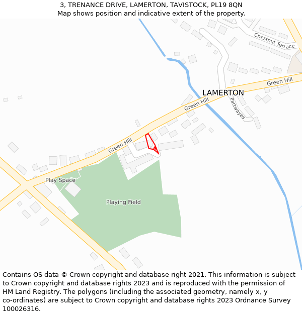 3, TRENANCE DRIVE, LAMERTON, TAVISTOCK, PL19 8QN: Location map and indicative extent of plot