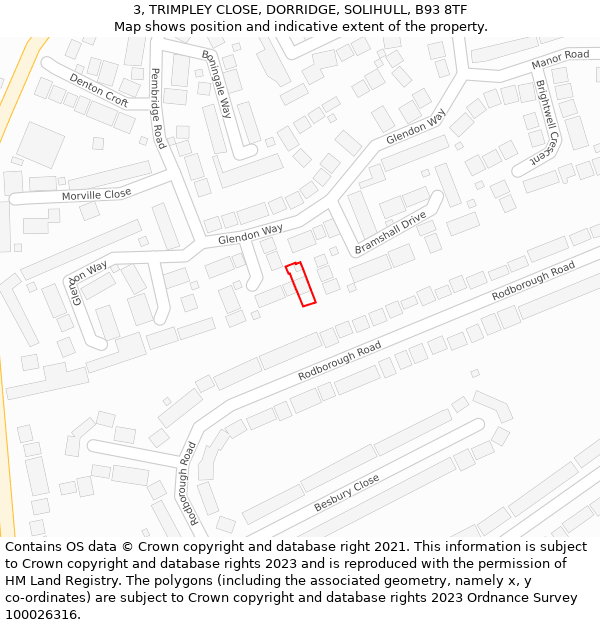 3, TRIMPLEY CLOSE, DORRIDGE, SOLIHULL, B93 8TF: Location map and indicative extent of plot