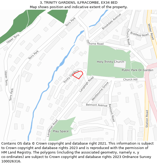 3, TRINITY GARDENS, ILFRACOMBE, EX34 8ED: Location map and indicative extent of plot