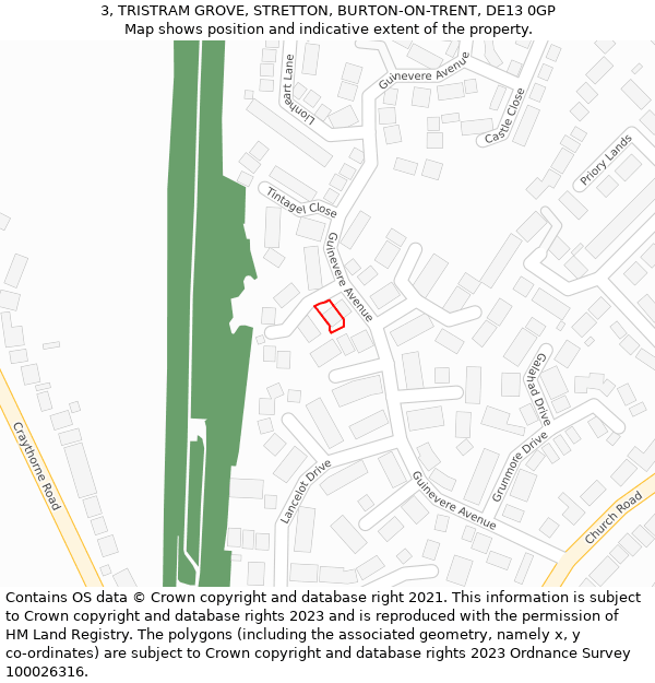 3, TRISTRAM GROVE, STRETTON, BURTON-ON-TRENT, DE13 0GP: Location map and indicative extent of plot