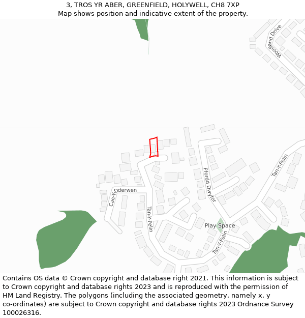 3, TROS YR ABER, GREENFIELD, HOLYWELL, CH8 7XP: Location map and indicative extent of plot