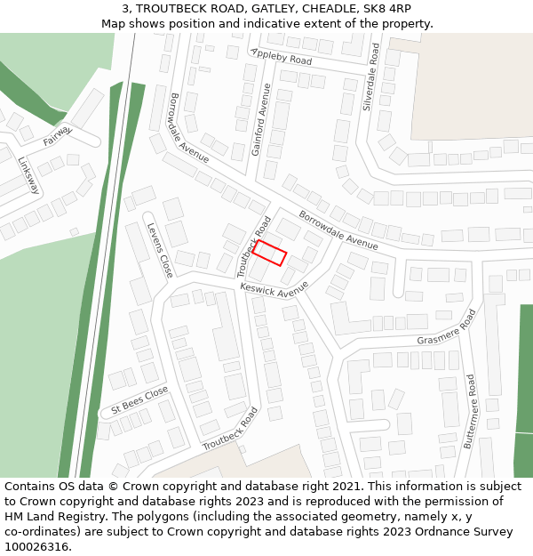 3, TROUTBECK ROAD, GATLEY, CHEADLE, SK8 4RP: Location map and indicative extent of plot