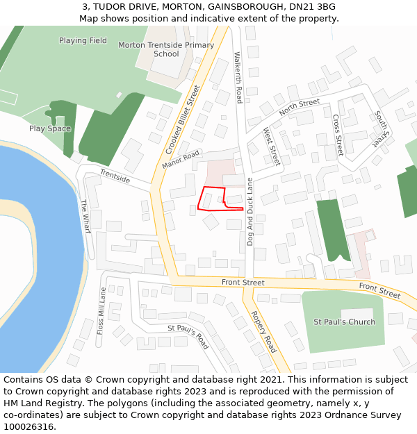 3, TUDOR DRIVE, MORTON, GAINSBOROUGH, DN21 3BG: Location map and indicative extent of plot