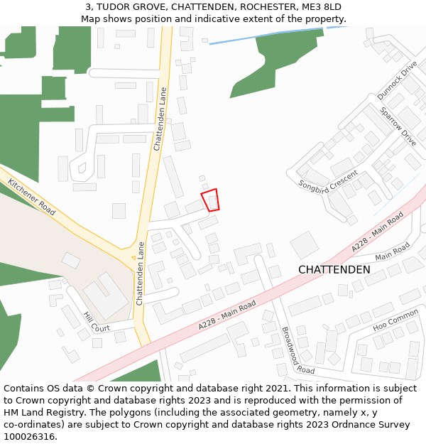 3, TUDOR GROVE, CHATTENDEN, ROCHESTER, ME3 8LD: Location map and indicative extent of plot