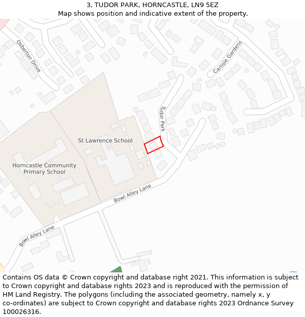 3, TUDOR PARK, HORNCASTLE, LN9 5EZ: Location map and indicative extent of plot