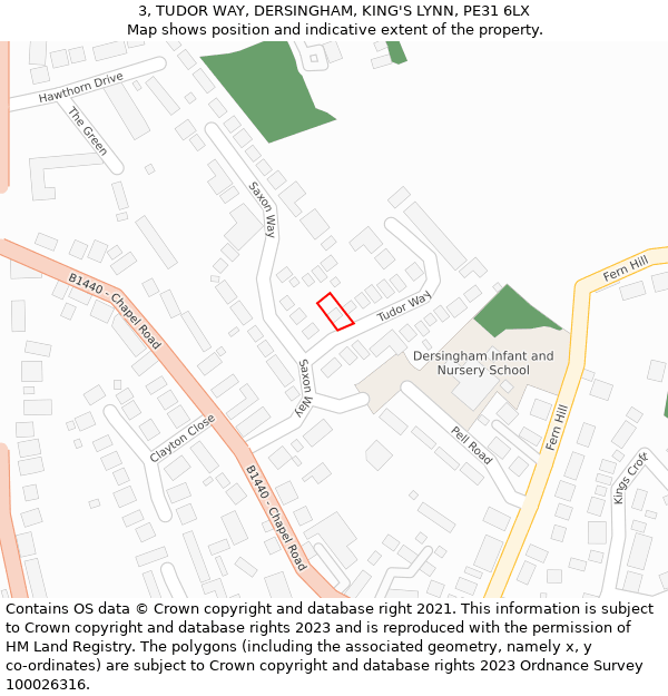 3, TUDOR WAY, DERSINGHAM, KING'S LYNN, PE31 6LX: Location map and indicative extent of plot