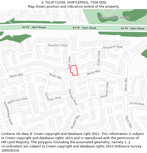 3, TULIP CLOSE, HARTLEPOOL, TS26 0DQ: Location map and indicative extent of plot