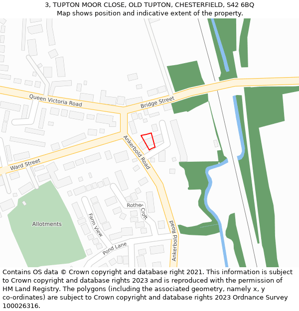 3, TUPTON MOOR CLOSE, OLD TUPTON, CHESTERFIELD, S42 6BQ: Location map and indicative extent of plot