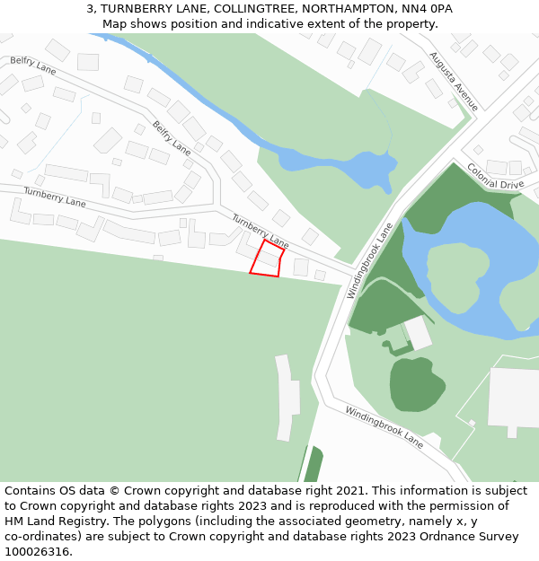 3, TURNBERRY LANE, COLLINGTREE, NORTHAMPTON, NN4 0PA: Location map and indicative extent of plot