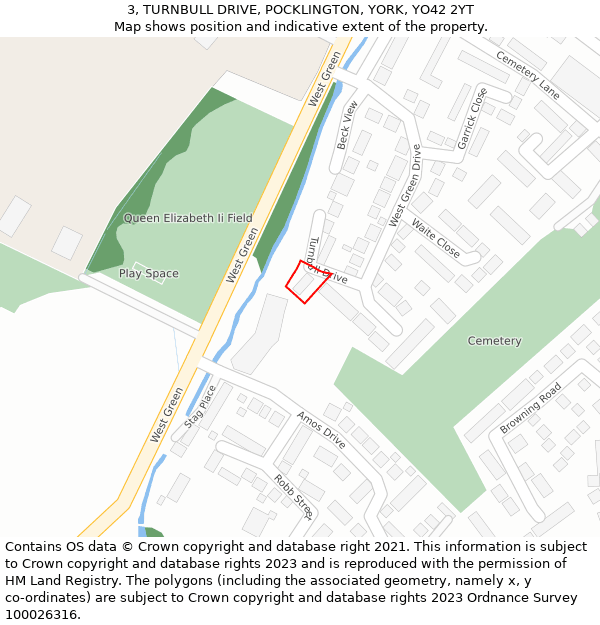 3, TURNBULL DRIVE, POCKLINGTON, YORK, YO42 2YT: Location map and indicative extent of plot