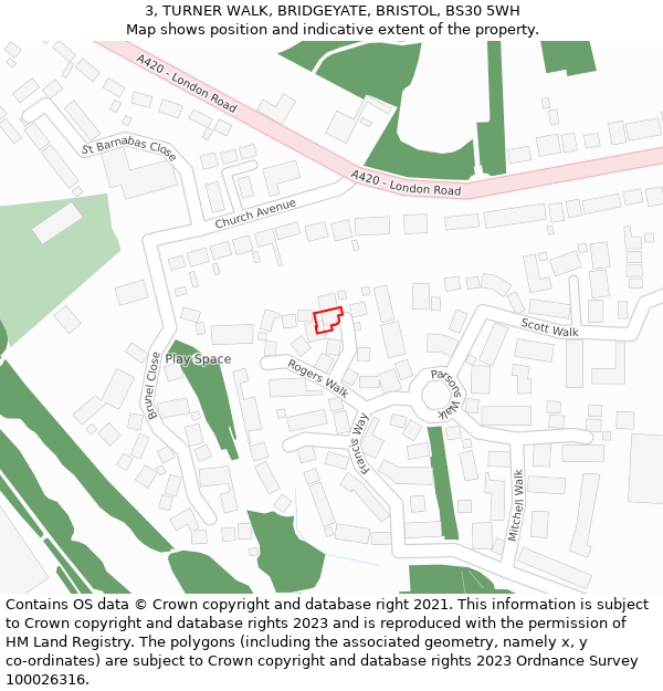 3, TURNER WALK, BRIDGEYATE, BRISTOL, BS30 5WH: Location map and indicative extent of plot
