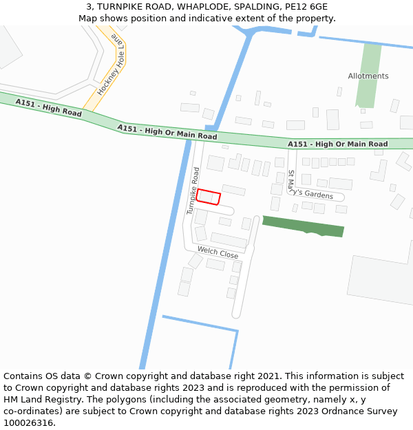 3, TURNPIKE ROAD, WHAPLODE, SPALDING, PE12 6GE: Location map and indicative extent of plot