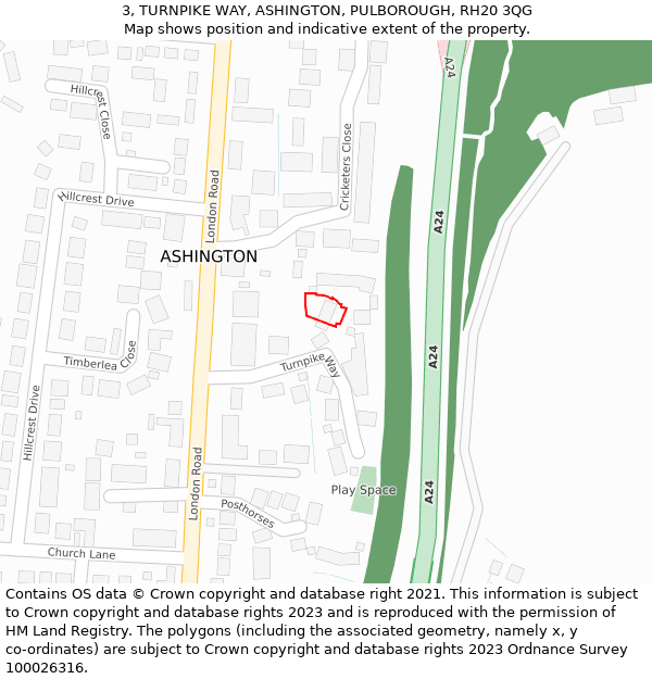 3, TURNPIKE WAY, ASHINGTON, PULBOROUGH, RH20 3QG: Location map and indicative extent of plot