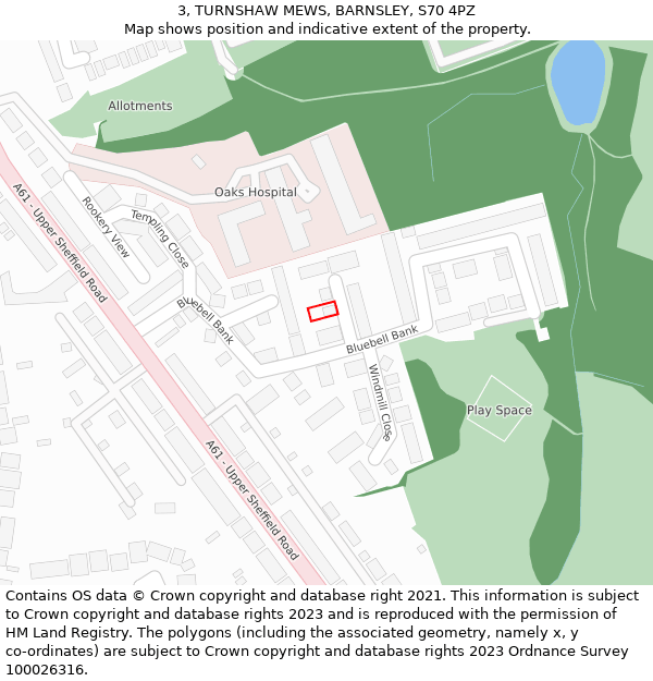 3, TURNSHAW MEWS, BARNSLEY, S70 4PZ: Location map and indicative extent of plot