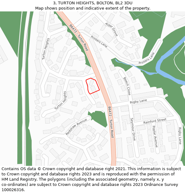 3, TURTON HEIGHTS, BOLTON, BL2 3DU: Location map and indicative extent of plot