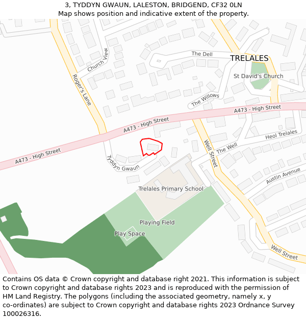 3, TYDDYN GWAUN, LALESTON, BRIDGEND, CF32 0LN: Location map and indicative extent of plot