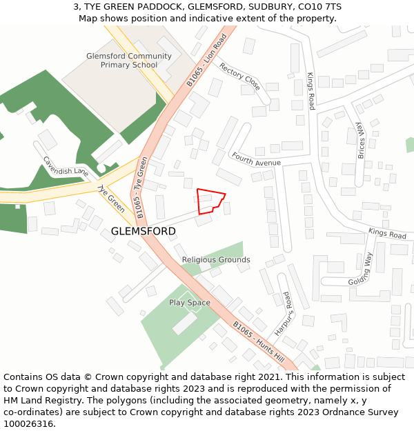 3, TYE GREEN PADDOCK, GLEMSFORD, SUDBURY, CO10 7TS: Location map and indicative extent of plot