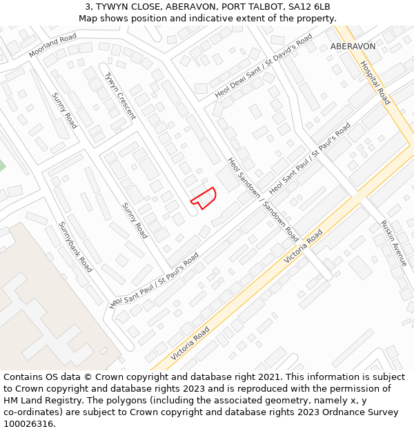 3, TYWYN CLOSE, ABERAVON, PORT TALBOT, SA12 6LB: Location map and indicative extent of plot