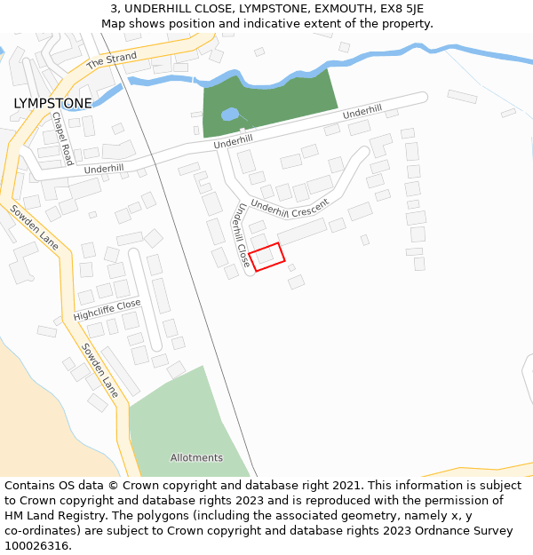 3, UNDERHILL CLOSE, LYMPSTONE, EXMOUTH, EX8 5JE: Location map and indicative extent of plot