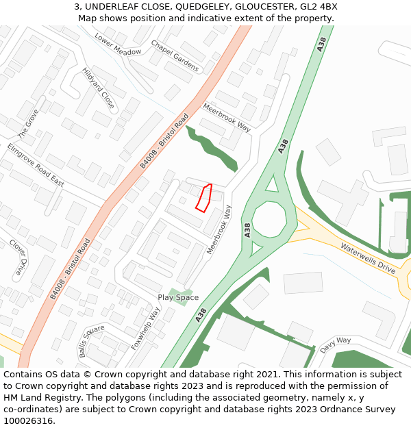 3, UNDERLEAF CLOSE, QUEDGELEY, GLOUCESTER, GL2 4BX: Location map and indicative extent of plot