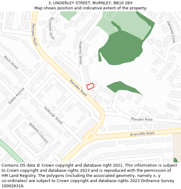 3, UNDERLEY STREET, BURNLEY, BB10 2BX: Location map and indicative extent of plot