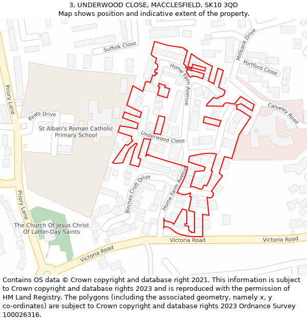 3, UNDERWOOD CLOSE, MACCLESFIELD, SK10 3QD: Location map and indicative extent of plot
