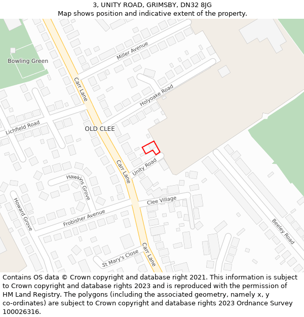 3, UNITY ROAD, GRIMSBY, DN32 8JG: Location map and indicative extent of plot