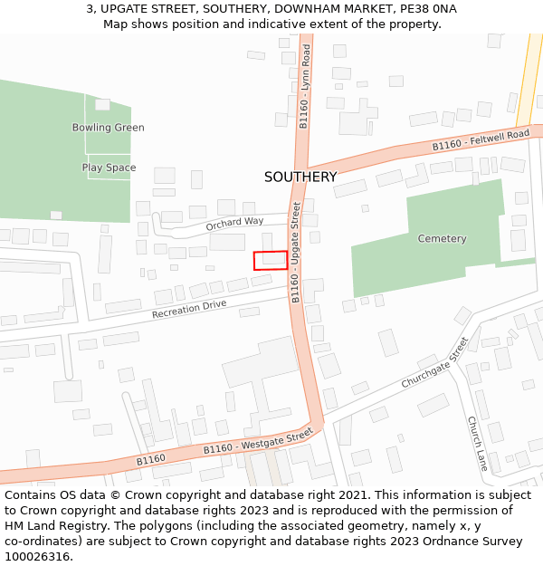 3, UPGATE STREET, SOUTHERY, DOWNHAM MARKET, PE38 0NA: Location map and indicative extent of plot