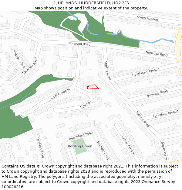 3, UPLANDS, HUDDERSFIELD, HD2 2FS: Location map and indicative extent of plot