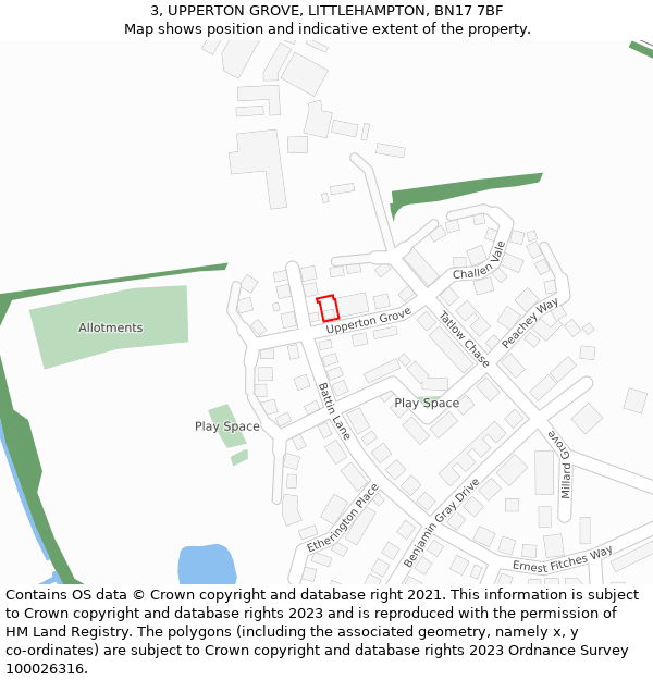 3, UPPERTON GROVE, LITTLEHAMPTON, BN17 7BF: Location map and indicative extent of plot